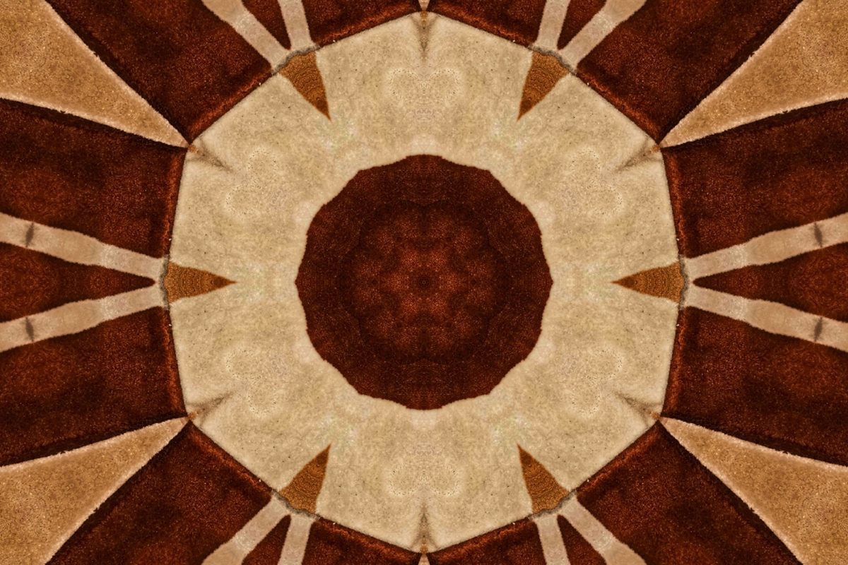A patterned area rug with a woven medallion design
